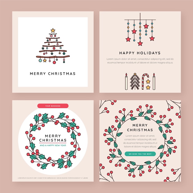 Plantilla de tarjetas de navidad de negocios dibujadas a mano