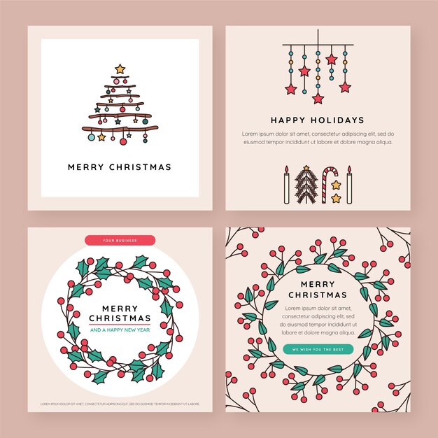 Plantilla de tarjetas de navidad de negocios dibujadas a mano