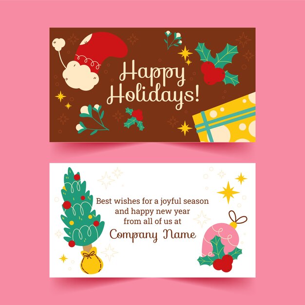 Plantilla de tarjetas de navidad de negocios planos dibujados a mano