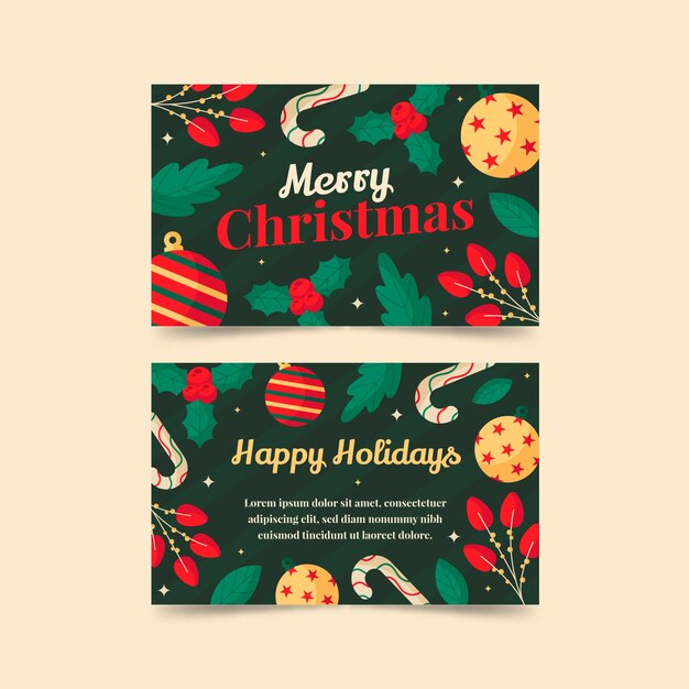 Plantilla de tarjetas de navidad de negocios planos dibujados a mano