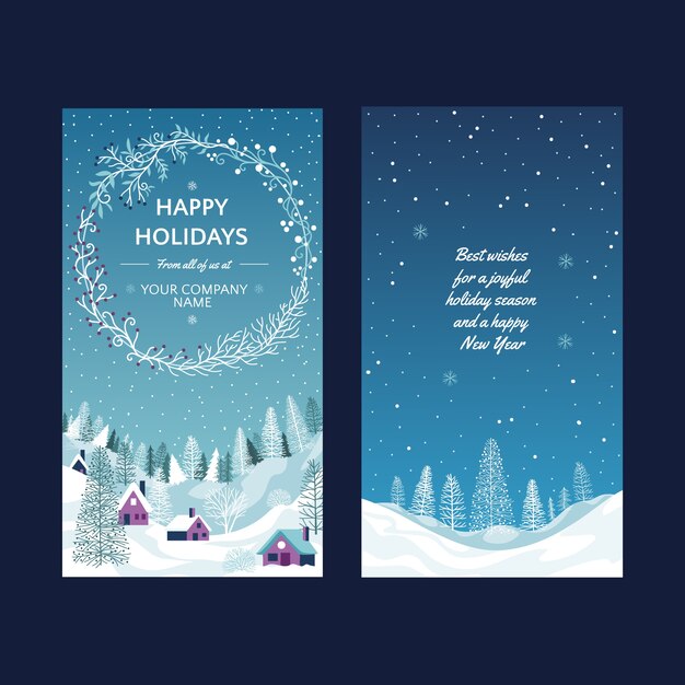 Plantilla de tarjetas de navidad de negocios planos dibujados a mano