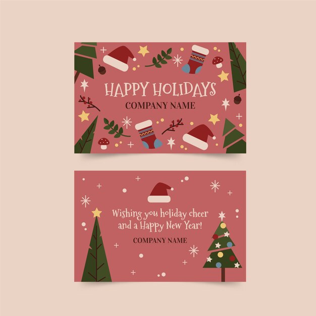 Plantilla de tarjetas de navidad de negocios planos dibujados a mano