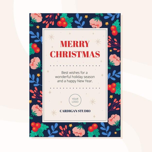 Plantilla de tarjetas de navidad de negocios planos dibujados a mano