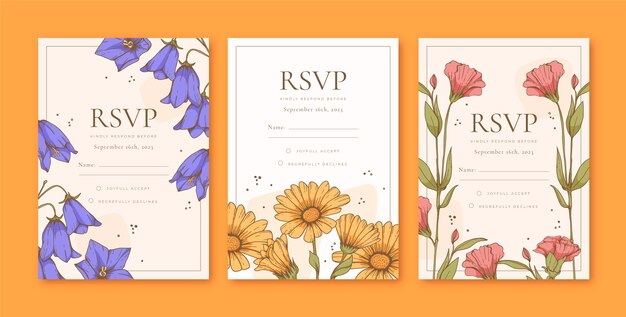 Plantilla de tarjetas rsvp dibujadas a mano