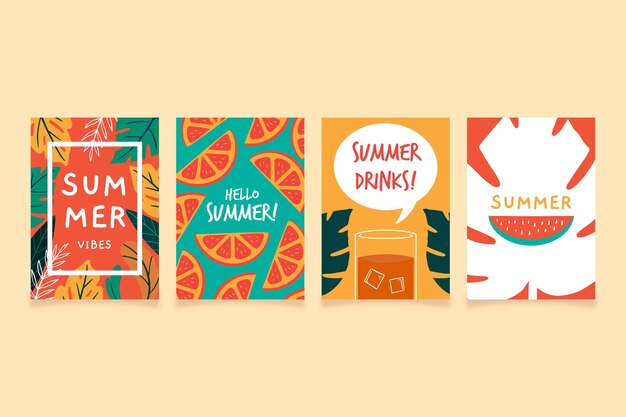 Plantilla de tarjetas de verano dibujada