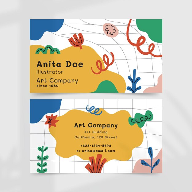 Plantilla de tarjetas de visita de formas abstractas dibujadas a mano