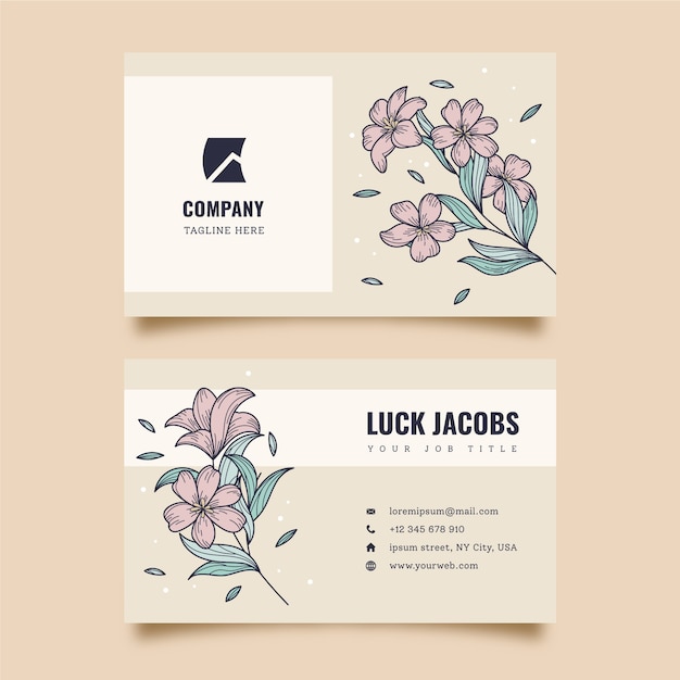 Vector gratuito plantilla de tarjetas de visita con grabado floral