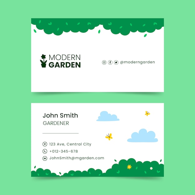 Vector gratuito plantilla de tarjetas de visita de jardinería con hojas