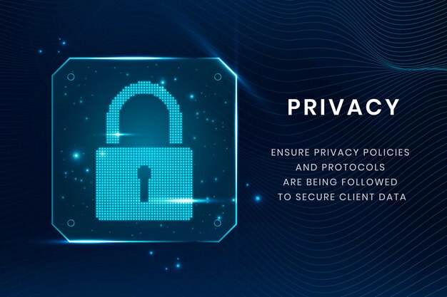 Plantilla de tecnología de privacidad de datos con icono de candado