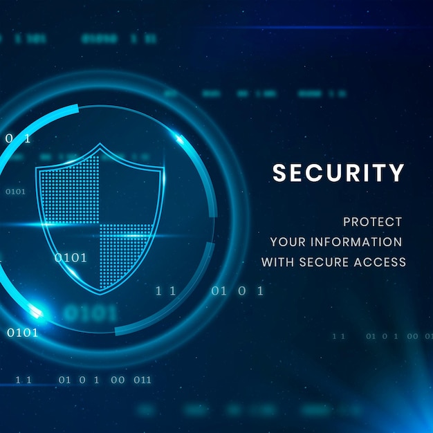 Vector gratuito plantilla de tecnología de seguridad de datos con icono de escudo