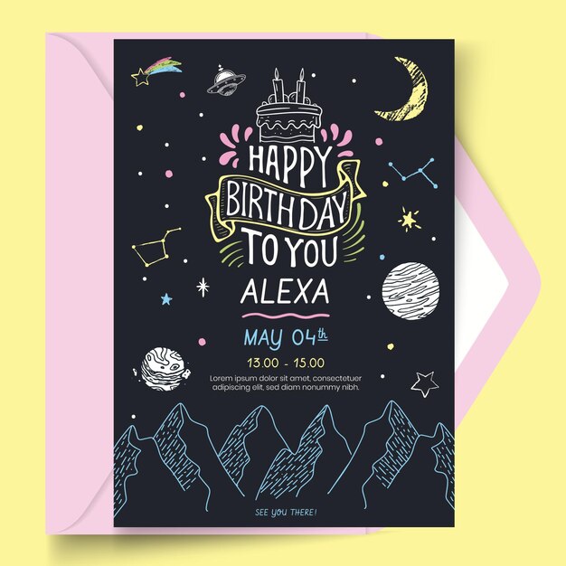 Plantilla de tema de espacio de tarjeta de cumpleaños