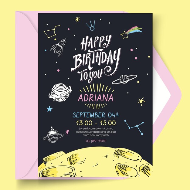 Plantilla de tema de espacio de tarjeta de feliz cumpleaños