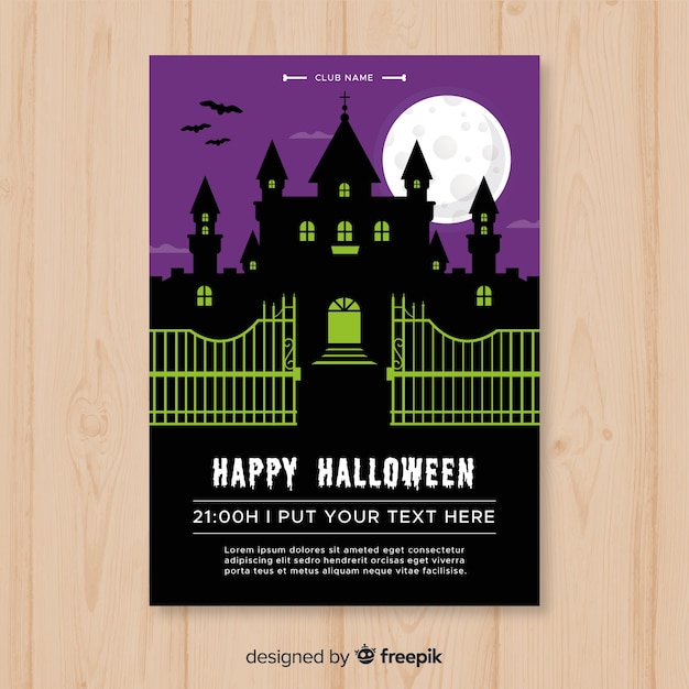 Plantilla terrorífica de póster de fiesta de halloween con diseño plano