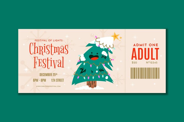 Plantilla de ticket de fiesta de navidad dibujada a mano