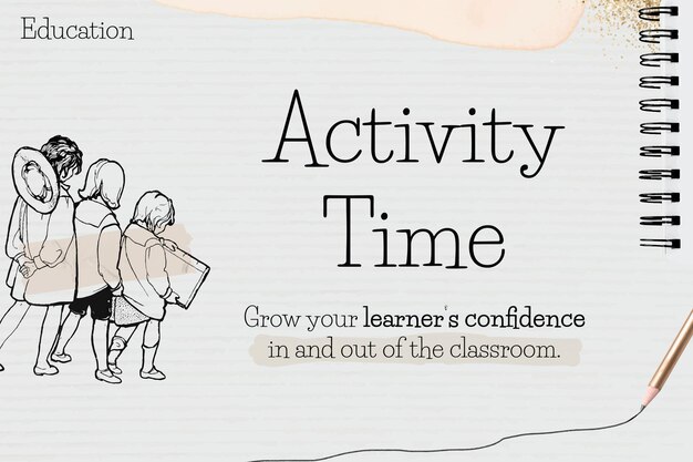 Plantilla de tiempo de actividad en papel con doodle de estudiante