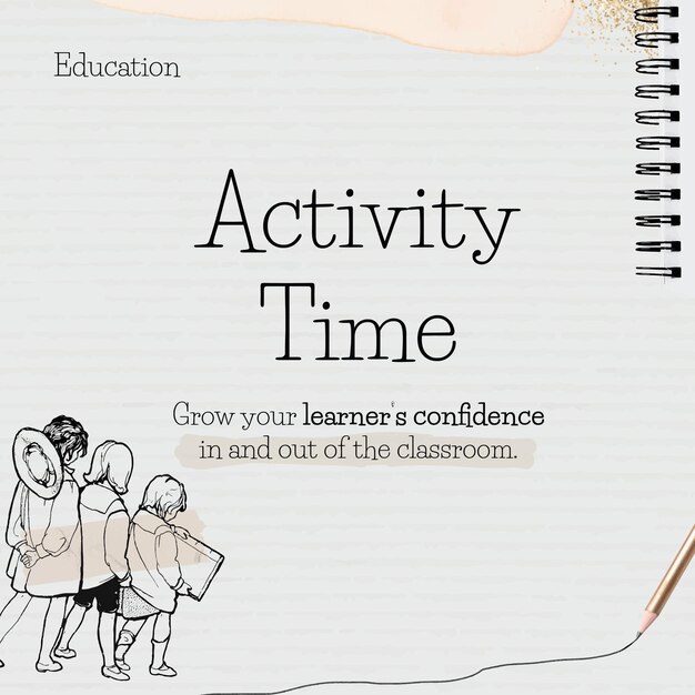 Plantilla de tiempo de actividad en papel con doodle de estudiante