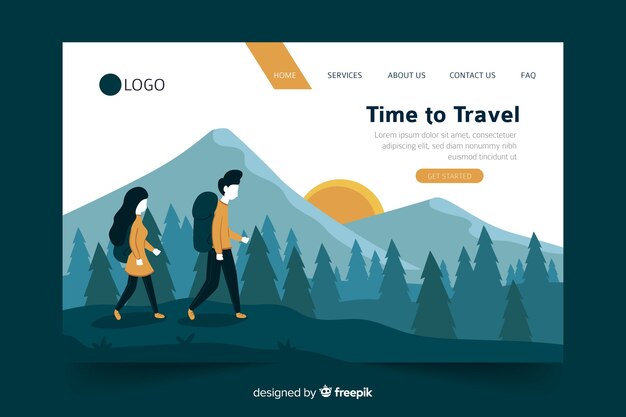 Vector gratuito plantilla de tiempo para viajar página de inicio