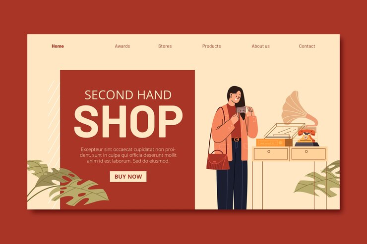 Vector gratuito plantilla de tienda de segunda mano dibujada a mano