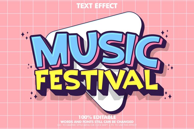 plantilla de tipografía de festivales de música con efectos de texto editables