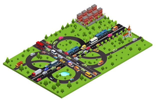 Plantilla de tráfico de carretera isométrica