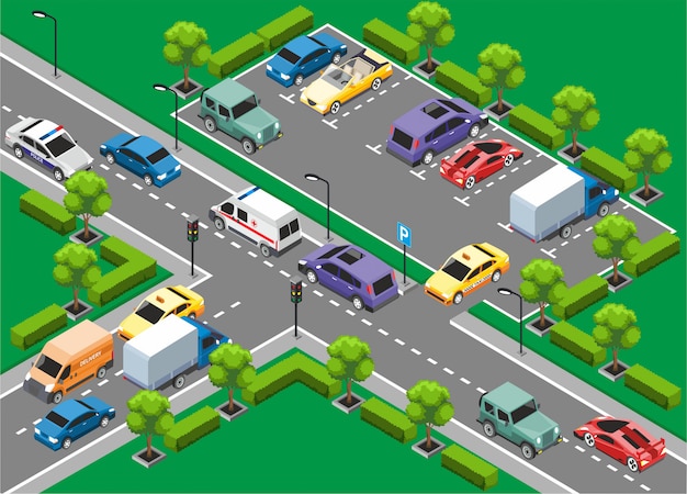 Plantilla de tráfico urbano isométrico
