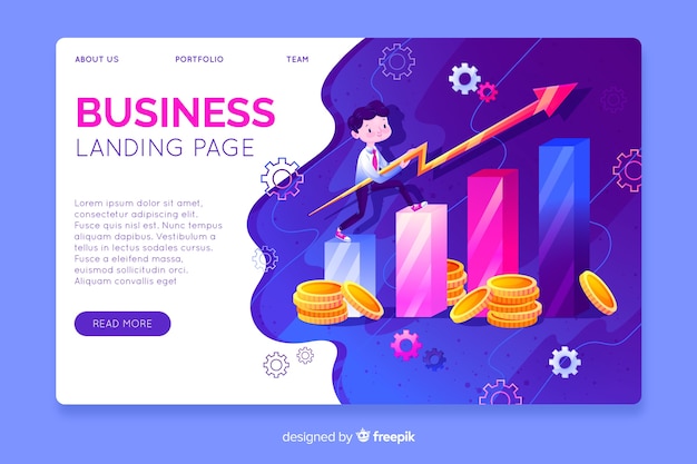 Plantilla tridimensional de landing page de negocios