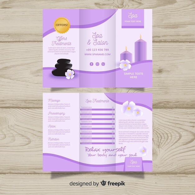 Plantilla tríptica de flyer de spa