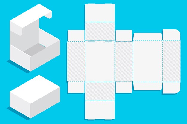 Plantilla troquelada de caja rectangular de diseño plano