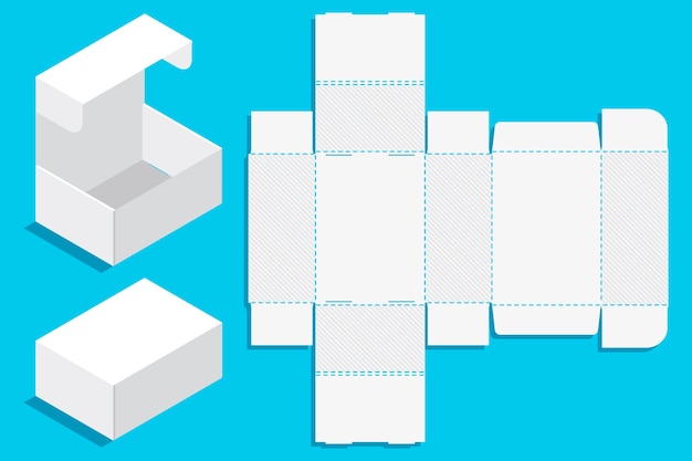 Plantilla troquelada de caja rectangular de diseño plano