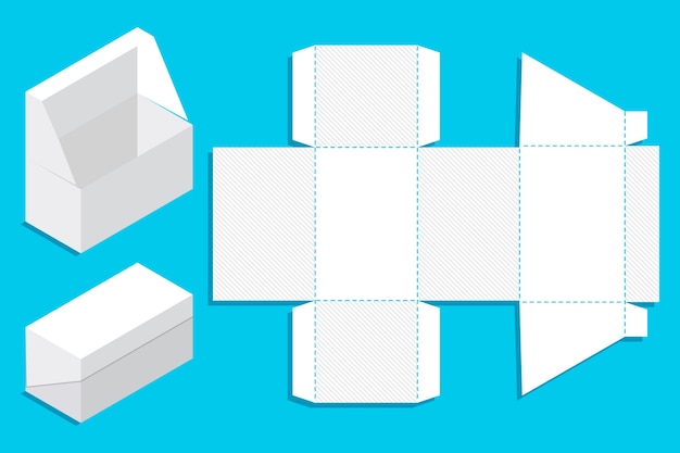 Plantilla troquelada de caja rectangular de diseño plano