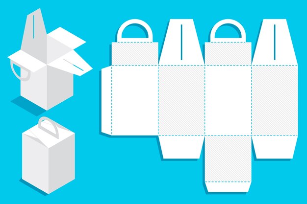 Plantilla troquelada de caja rectangular de diseño plano