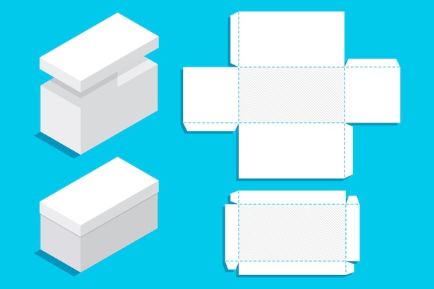 Plantilla troquelada de caja rectangular de diseño plano