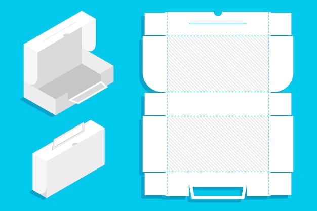 Plantilla troquelada de caja rectangular de diseño plano