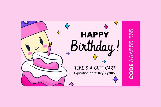 Plantilla vale regalo de cumpleaños dibujada a mano