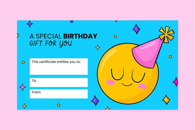 Plantilla vale regalo de cumpleaños dibujada a mano