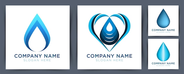 Plantilla de vector de diseño de logotipo de gota de agua Estilo lineal Líneas de gota azul aqua Logotipo