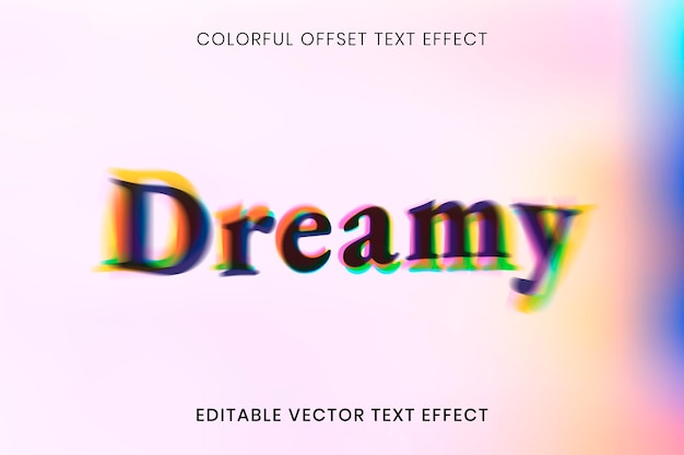 Plantilla de vector de efecto de texto editable, tipografía colorida de fuente offset