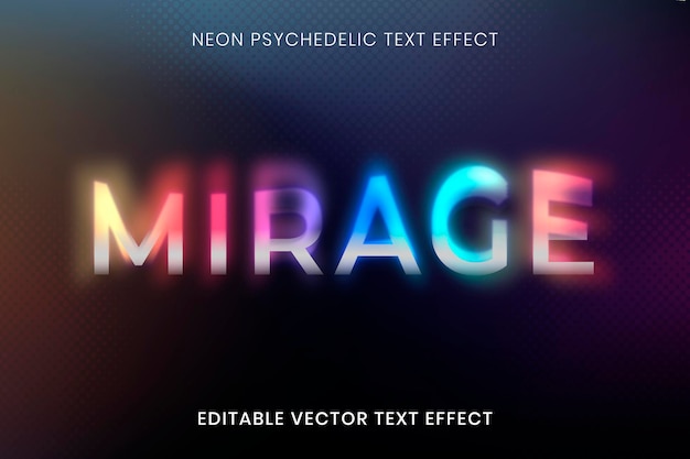 Plantilla de vector de efecto de texto editable, tipografía psicodélica de neón