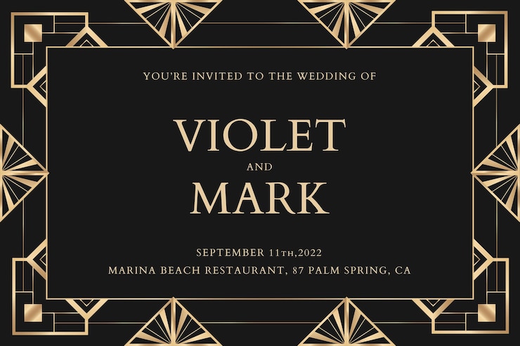 Vector gratuito plantilla de vector de invitación de boda para banner de redes sociales con patrón art deco