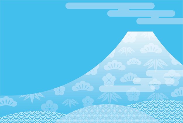 Plantilla de vector de tarjeta de año nuevo con Blu Mt. Fuji decorado con diseño vintage auspicioso japonés El