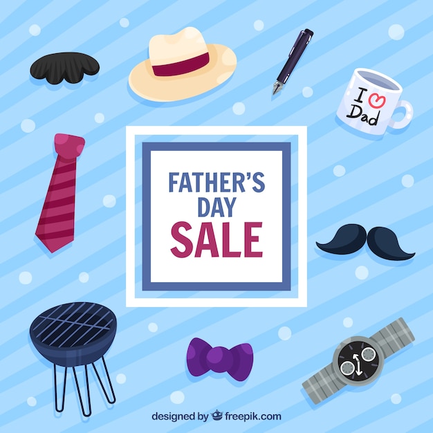 Vector gratuito plantilla de venta del día del padre con elementos de ropa