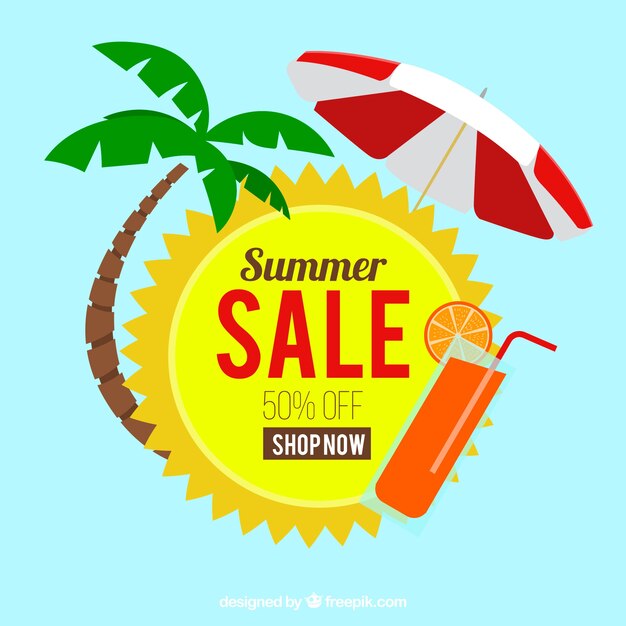 Plantilla de venta de verano con elementos de vacaciones