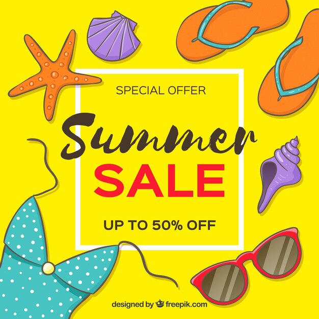 Plantilla de venta de verano con equipamiento de playa