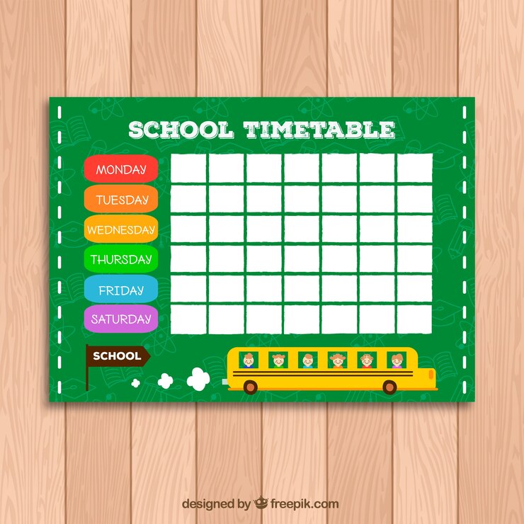 Vector gratuito plantilla verde de horario escolar