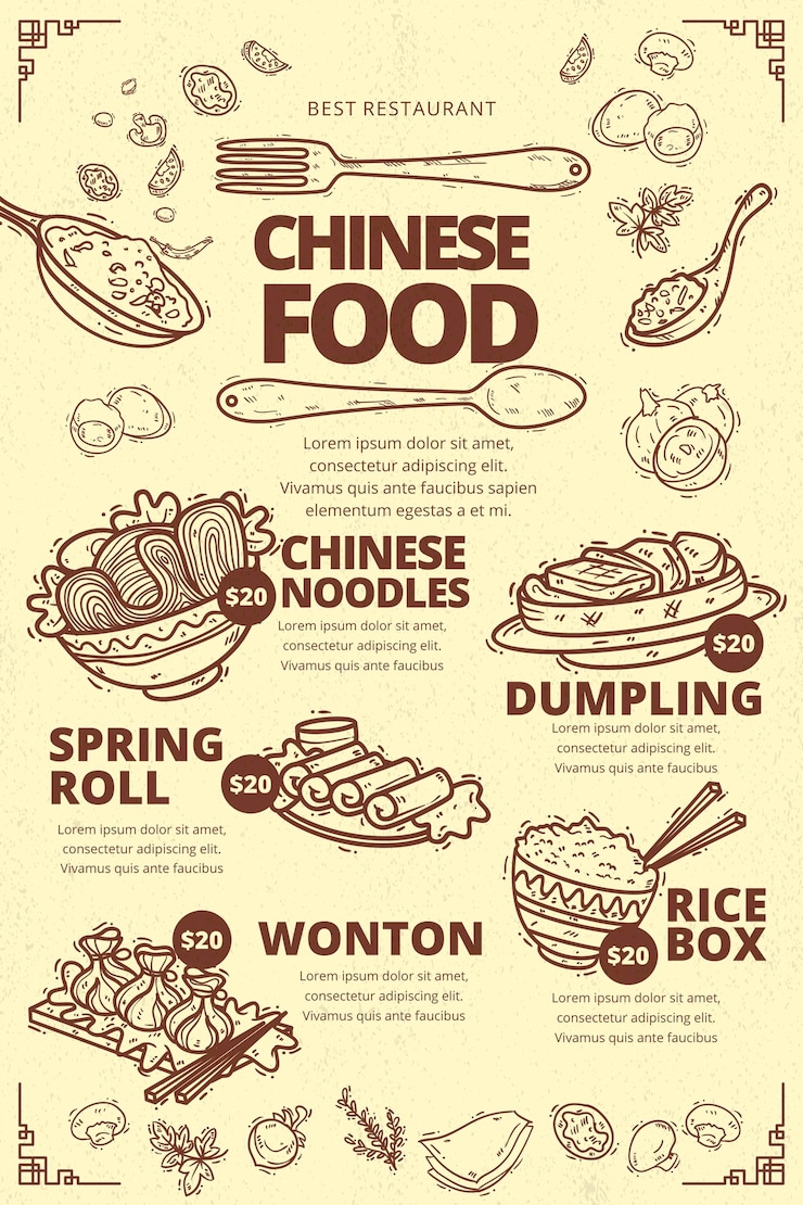 Vector gratuito plantilla vertical de menú de comida china