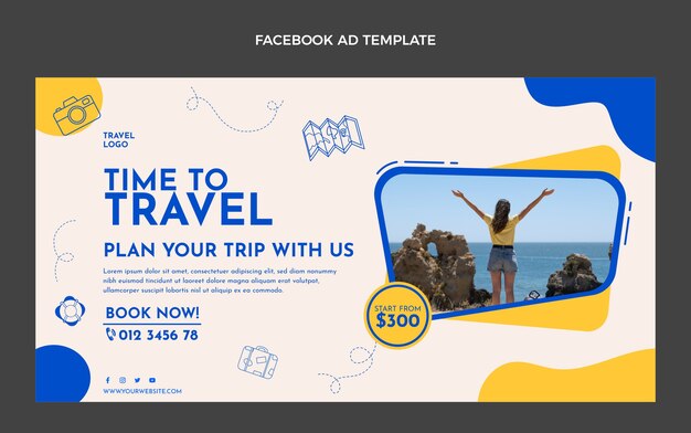 Plantilla de viaje de diseño plano de anuncio de facebook