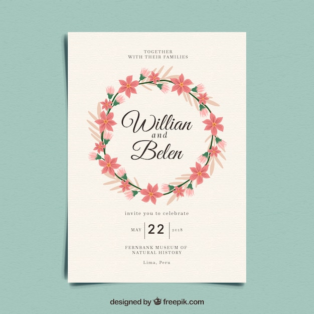 Plantilla vintage de invitación de boda con estilo floral