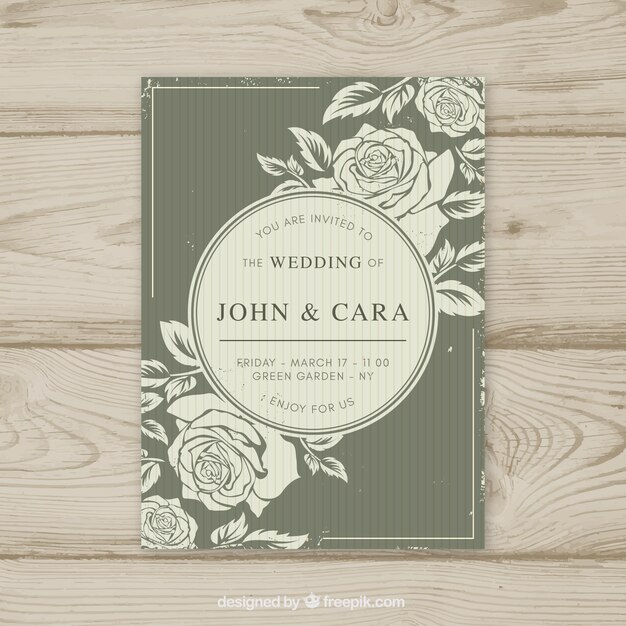 Plantilla vintage de invitación de boda con estilo floral