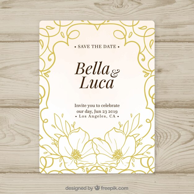 Plantilla vintage de invitación de boda con estilo floral