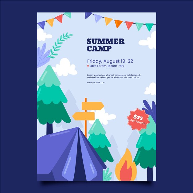 Plantilla de volante de campamento de verano dibujado a mano